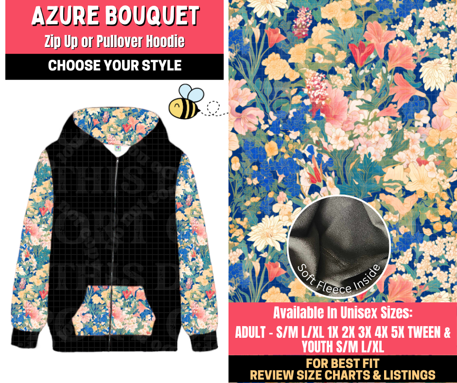 Preorder! Closes 1/28. ETA April. Azure Bouquet Zip-Up or Pullover Hoodie