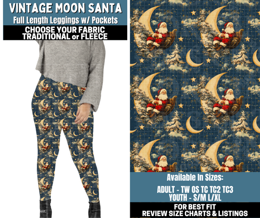 Preorder! Closes 10/13. ETA Jan. Vintage Moon Santa Leggings Choose Fleece or Traditional