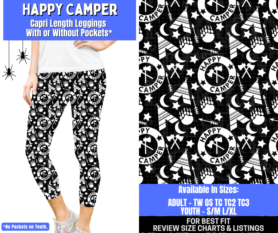 Preorder! Closes 1/26. ETA April. Happy Camper Capri Length Leggings w/wo Pockets