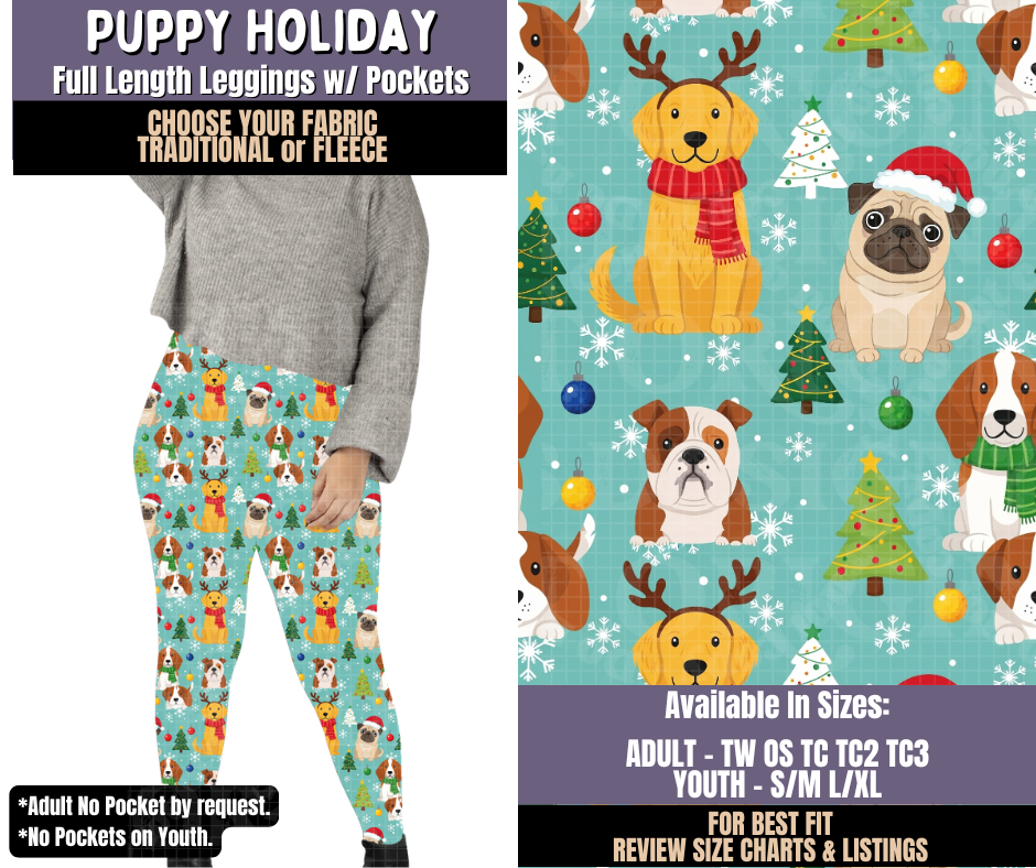 Preorder! Closes 9/3. ETA Dec. Puppy Holiday Leggings Choose Fleece or Traditional