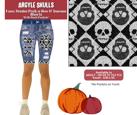 Preorder! Closes 6/30. ETA Sept. Argyle Skulls Faux Denim Peekaboo Jamaica Shorts