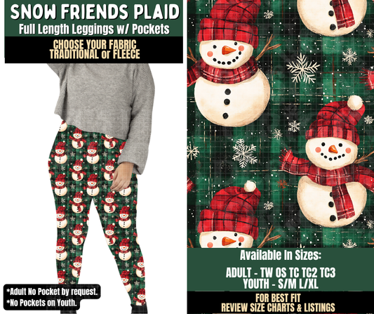 Preorder! Closes 8/12. ETA Nov. Snow Friends Plaid Leggings Choose Fleece or Traditional