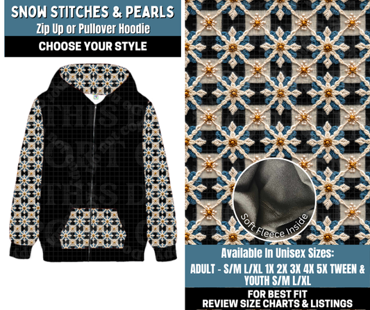 Preorder! Closes 10/13. ETA Jan. Snow Stitches & Pearls Zip-Up or Pullover Hoodie