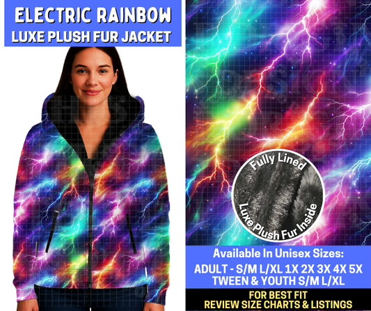Preorder! Closes 10/20. ETA Jan. Electric Rainbow Plaid Luxe Fur Jacket