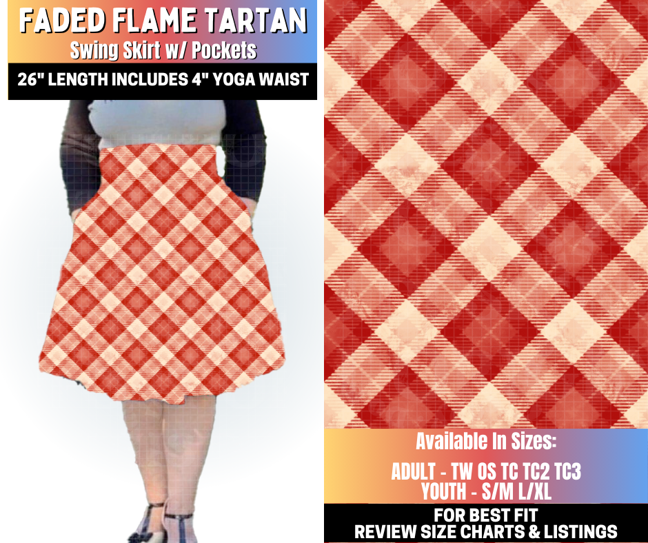 Preorder! Closes 10/15. ETA Jan. Faded Flame Tartan Swing Skirt