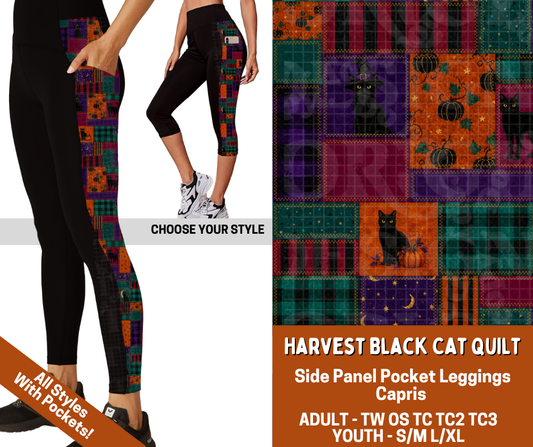 Preorder! Closes 7/13. ETA Oct. Harvest Black Cat Quilt Combo Side Panel Legging Lengths