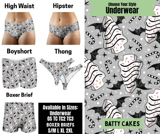 Preorder! Closes 8/25. ETA Nov. Batty Cakes Hipster, High Waist, Boyshort, & Thong Underwear & Boxer Briefs