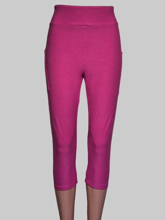 Bright pink solid capri leggings with pockets