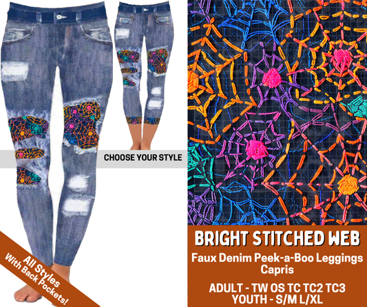 Preorder! Closes 7/13. ETA Oct. Bright Stitched Web Combo Faux Denim Peekaboo Legging Lengths