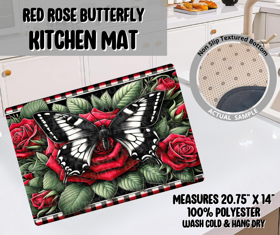Preorder! Closes 11/26. ETA Feb. Red Rose Butterfly Kitchen Mat