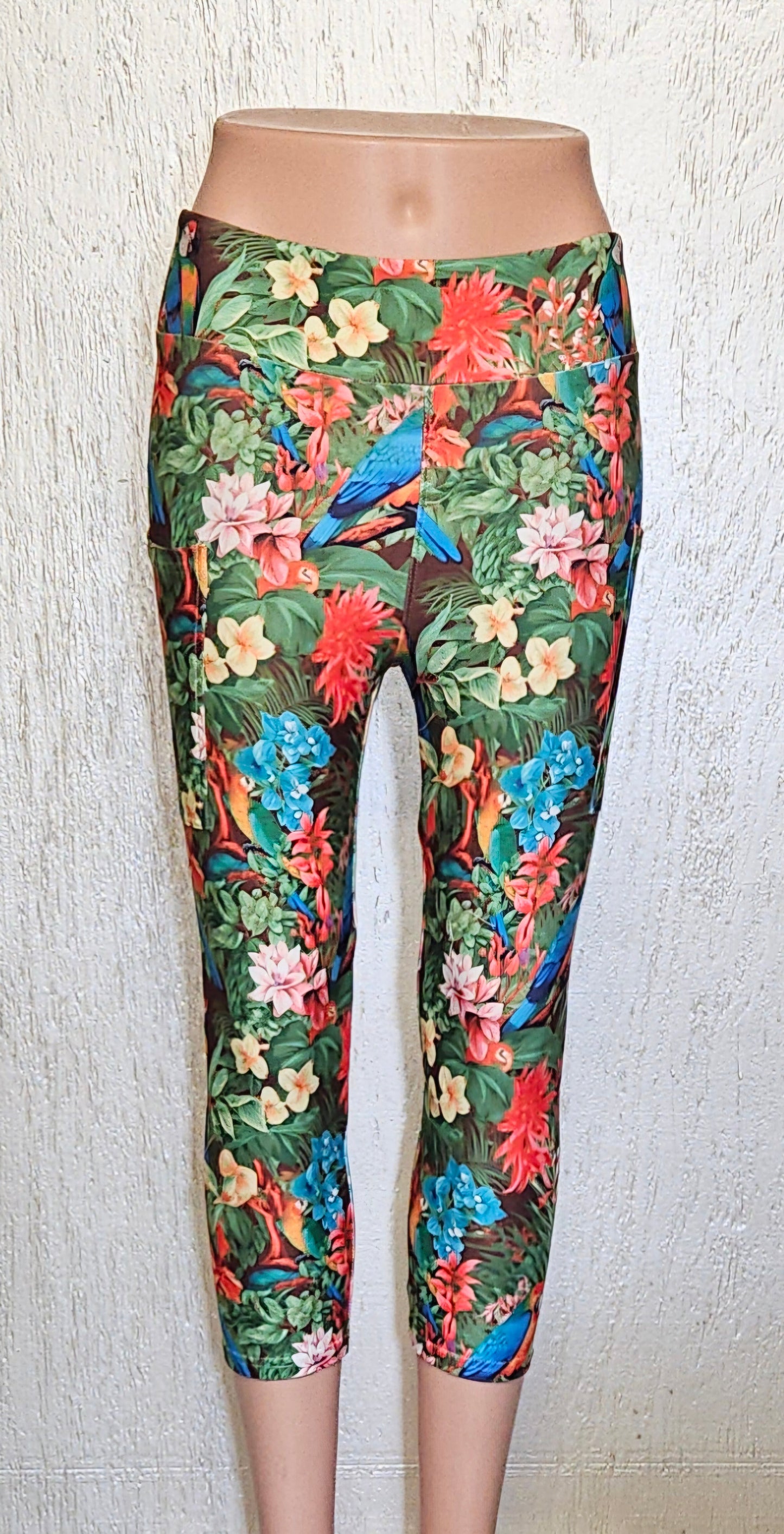 Bright Tropic Parrot capris and bike shorts with pockets
