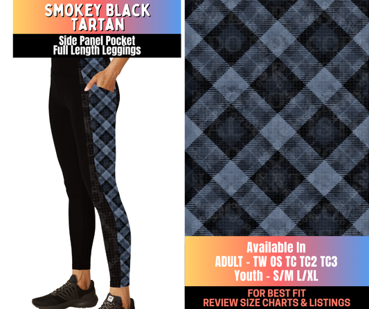 Preorder! Closes 10/15. ETA Jan. Smokey Black Tartan Side Panel Pocket Full Length Leggings