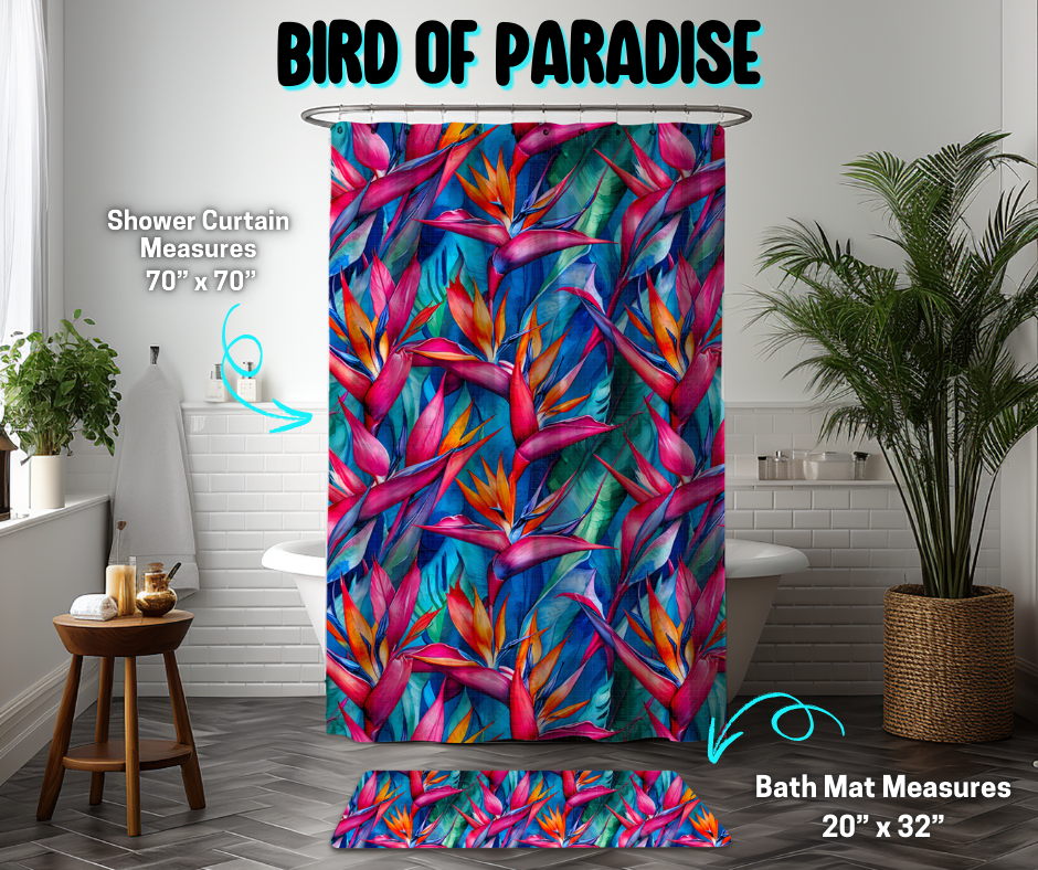 Preorder! Closes 3/26. ETA June. Bird of Paradise Custom Shower Curtain and/or Bath Mat