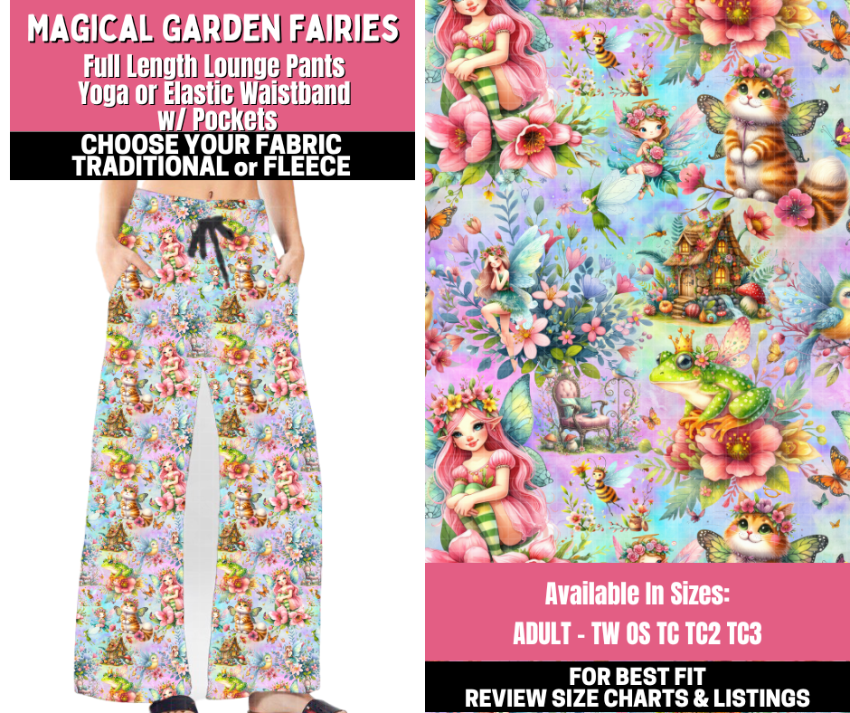 Preorder! Closes 11/19. ETA Jan. Magical Garden Fairies Lounge Pants Choose Fleece or Traditional