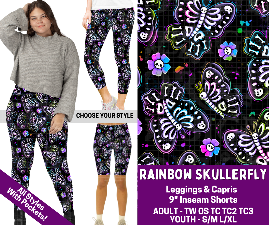 Preorder! Closes 2/19. ETA May. Rainbow Skullerfly Combo Legging Lengths