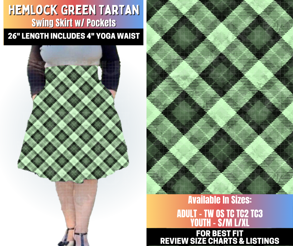 Preorder! Closes 10/15. ETA Jan. Hemlock Green Tartan Swing Skirt