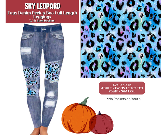 Preorder! Closes 6/30. ETA Sept. Sky Leopard Full Length Faux Denim Peekaboo