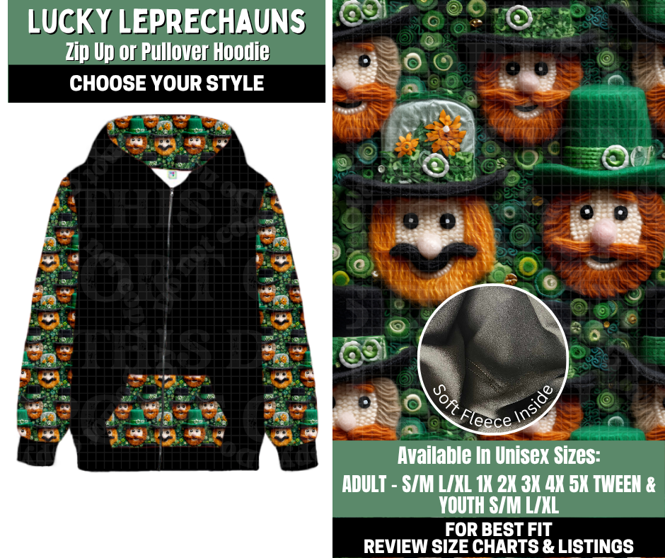Preorder! Closes 12/4. ETA Feb. Lucky Leprechauns Zip-Up or Pullover Hoodie