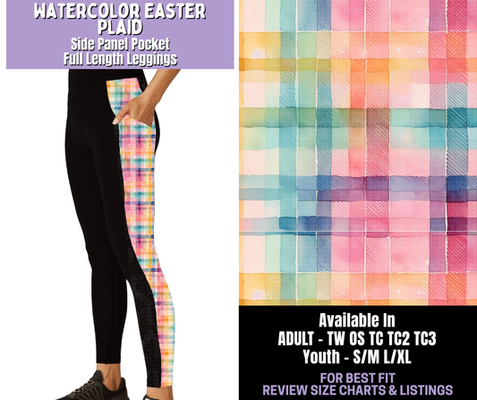 Preorder! Closes 1/22. ETA April. Watercolor Easter Plaid Side Panel Pocket Full Length Leggings