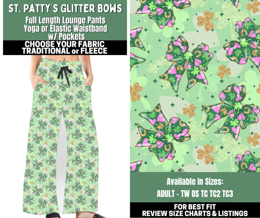 Preorder! Closes 12/4. ETA Feb. St. Patty's Glitter Bows Lounge Pants Choose Fleece or Traditional