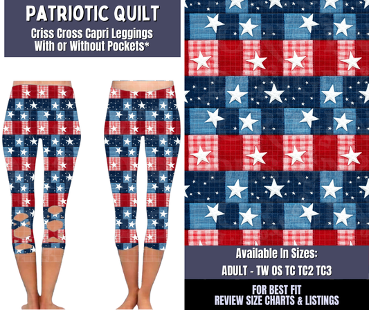Preorder! Closes 4/1. ETA June. Patriotic Quilt Criss Cross Capri w/ Pockets