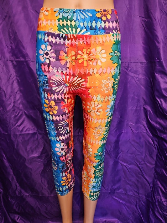 Fiesta Floral Rainbow capris with pockets