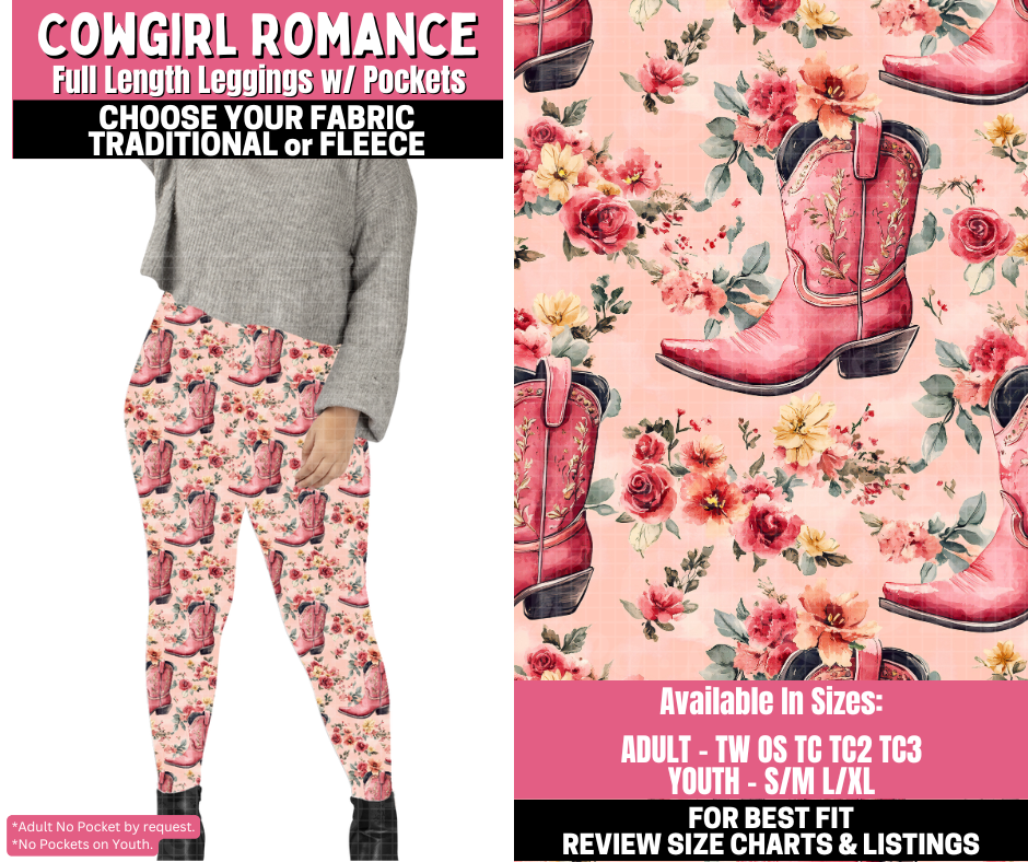 Preorder! Closes 11/19. ETA Jan. Cowgirl Romance Leggings Choose Fleece or Traditional