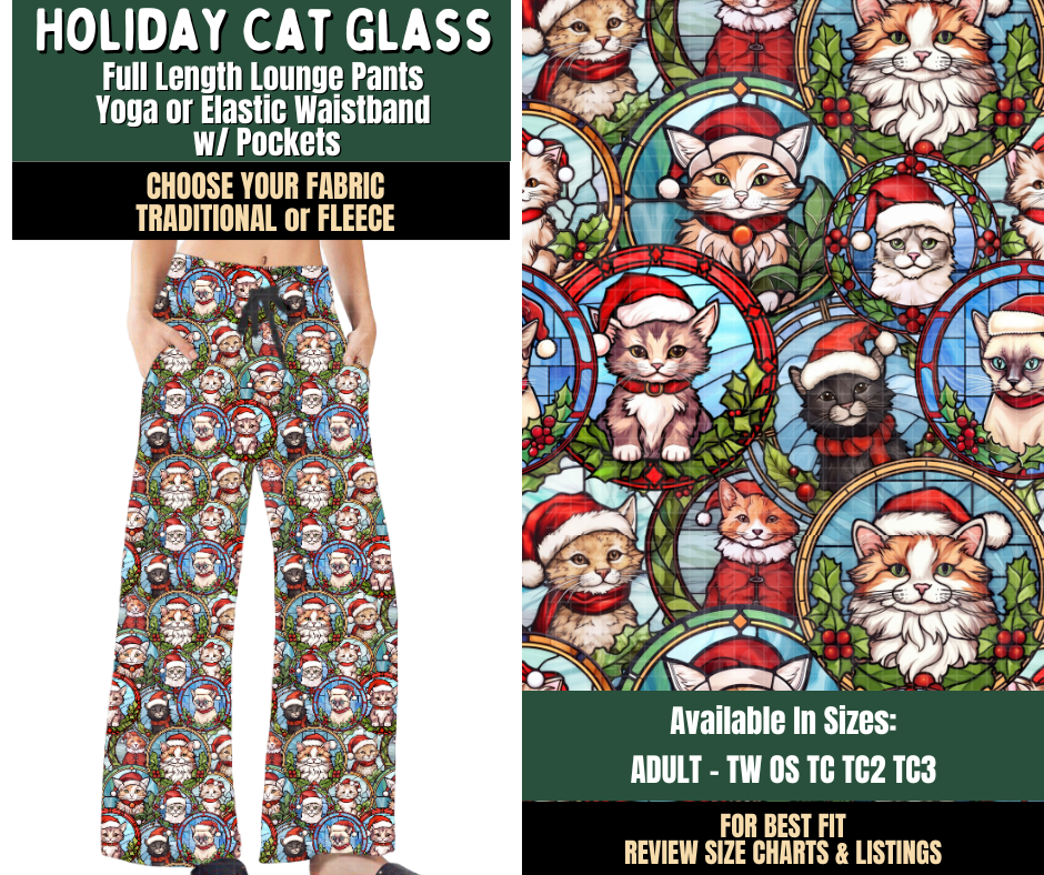 Preorder! Closes 8/12. ETA Nov. Holiday Cat Glass Lounge Pants Choose Fleece or Traditional