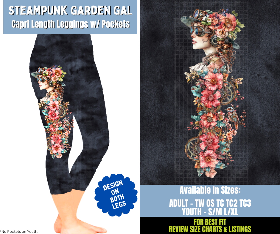 Preorder! Closes 12/15. ETA March. Steampunk Garden Gal Capri Leggings w/ Side Leg Designs