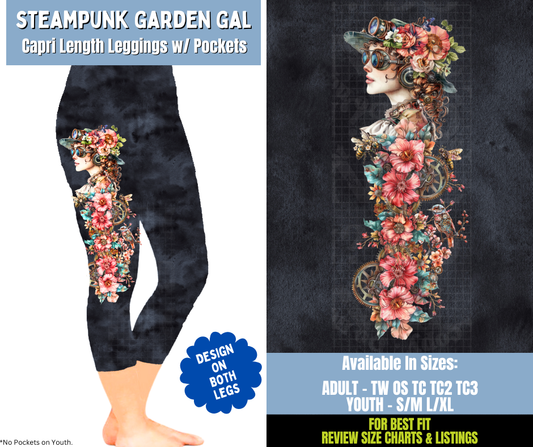 Preorder! Closes 12/15. ETA March. Steampunk Garden Gal Capri Leggings w/ Side Leg Designs