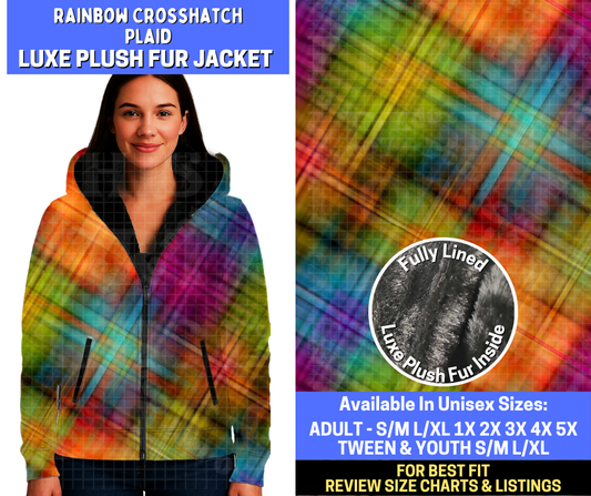 Preorder! Closes 10/20. ETA Jan. Rainbow Crosshatch Plaid Luxe Fur Jacket