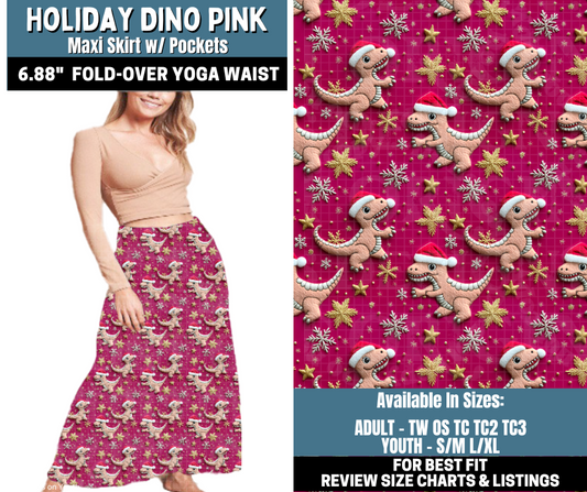 Preorder! Closes 10/13. ETA Jan. Holiday Dino Pink Maxi Skirt