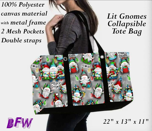 Lit Gnome large Collapsible tote and 2 inside mesh pockets