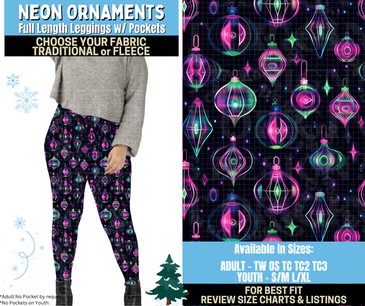 Preorder! Closes 8/28. ETA Nov. Neon Ornaments Leggings Choose Fleece or Traditional