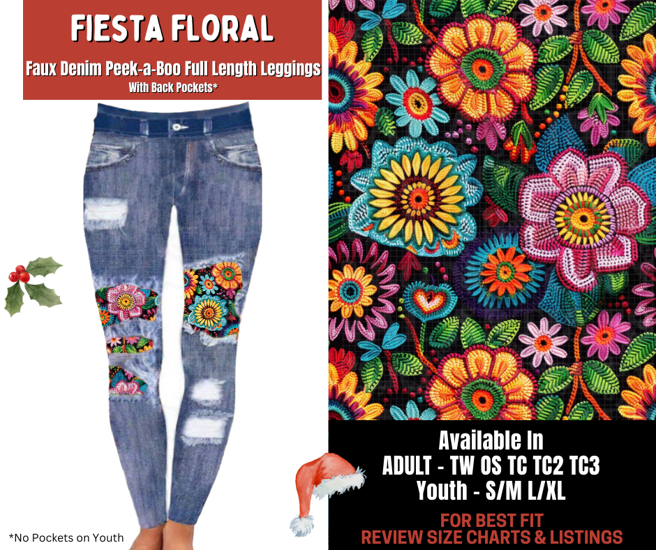 Preorder! Closes 9/24. ETA Dec. Fiesta Floral Full Length Faux Denim Peekaboo