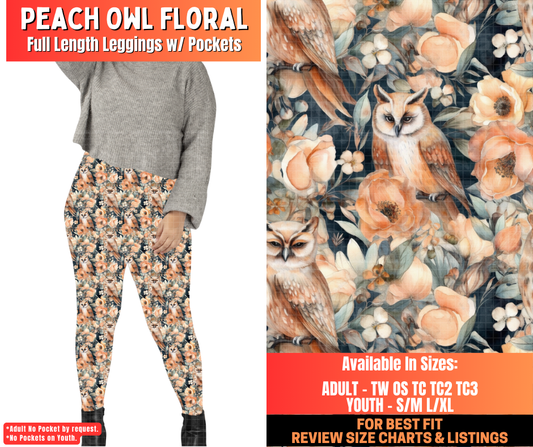 Preorder! Closes 12/29. ETA March. Peach Owl Floral Full Length Leggings w/wo Pockets