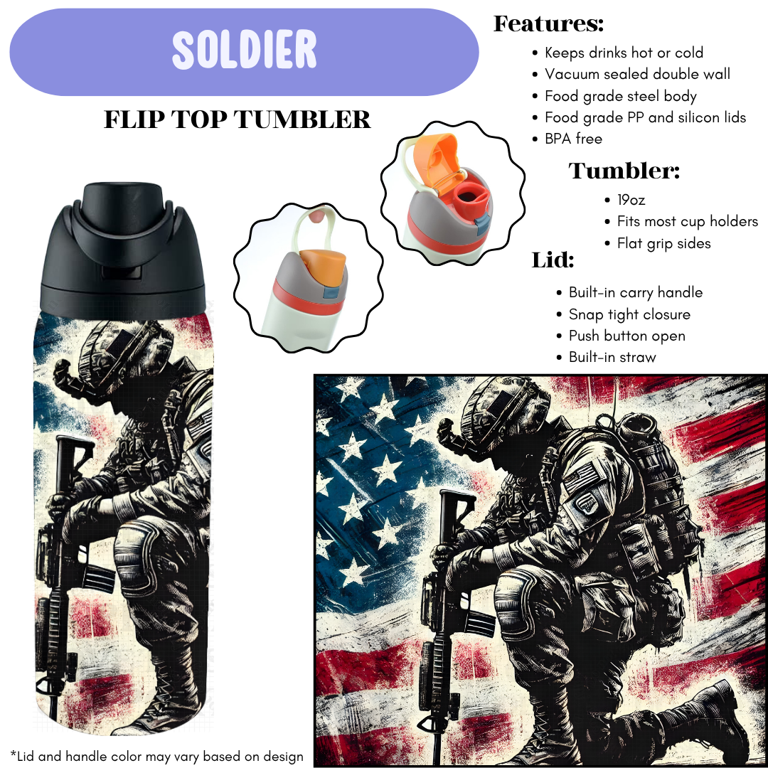 Preorder! Closes 12/11. ETA Feb. Soldier Flip Top Tumbler