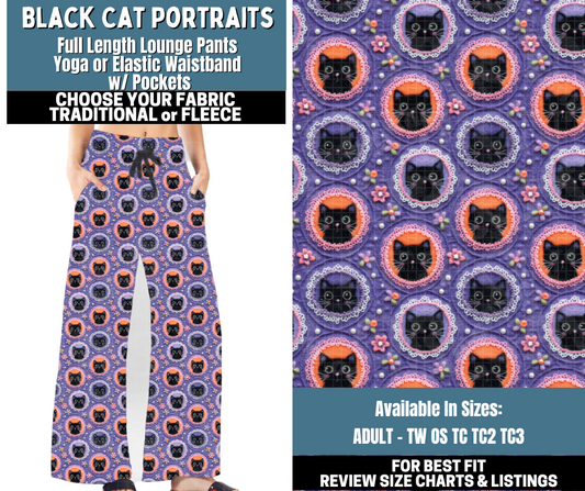 Preorder! Closes 10/13. ETA Jan. Black Cat Portraits Lounge Pants Choose Fleece or Traditional