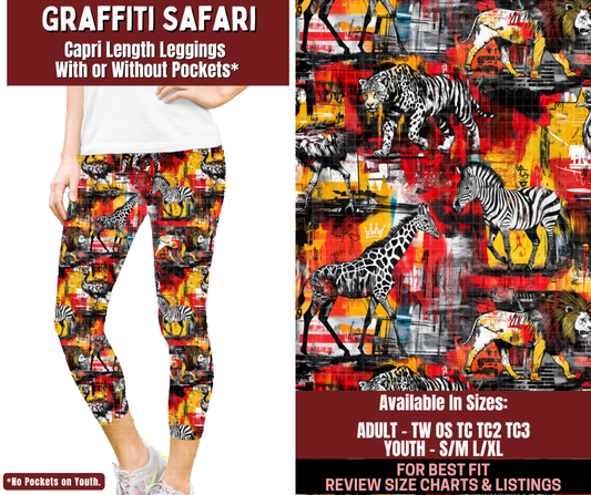 Preorder! Closes 2/4. ETA May. Graffiti Safari Capri Length Leggings w/wo Pockets