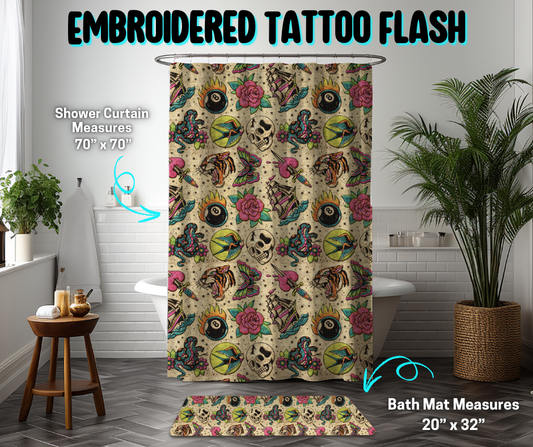 Preorder! Closes 3/26. ETA June. Embroidered Tattoo Flash Custom Shower Curtain and/or Bath Mat