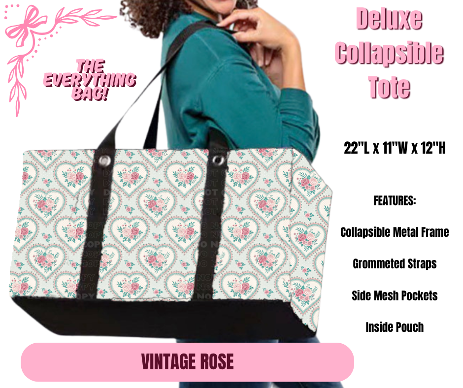 Preorder! Closes 11/27. ETA Feb. Vintage Rose Collapsible Tote