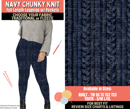 Preorder! Closes 10/1. ETA Dec. Navy Chunky Knit Leggings Choose Fleece or Traditional