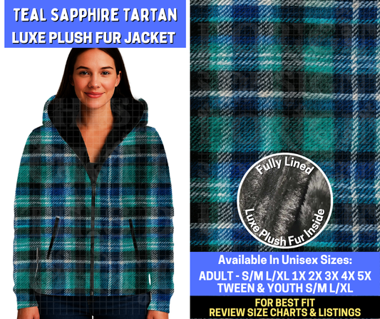 Preorder! Closes 10/20. ETA Jan. Teal Sapphire Tartan Luxe Fur Jacket