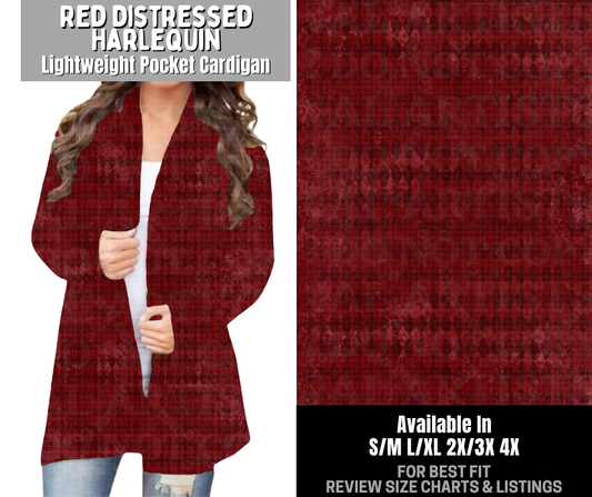 Preorder! Closes 12/3. ETA Feb. Red Distressed Harlequin Pocket Cardigan
