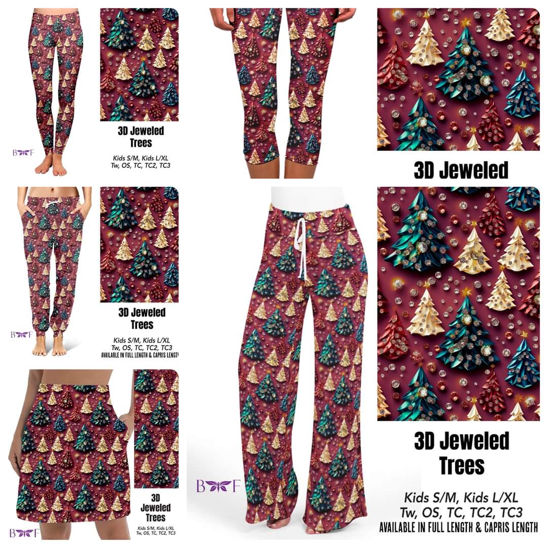 3D Jeweled Trees skorts and capris with pockets