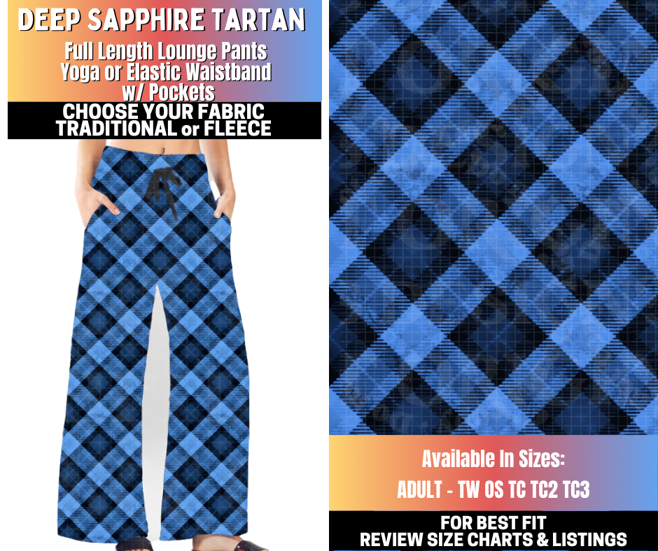 Preorder! Closes 10/15. ETA Jan. Deep Sapphire Tartan Lounge Pants Choose Fleece or Traditional