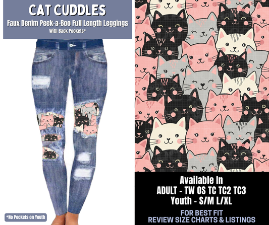 Preorder! Closes 1/8. ETA March. Cat Cuddles Full Length Faux Denim Peekaboo