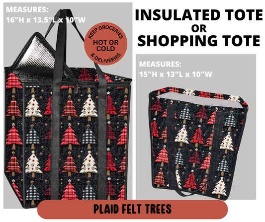 Preorder! Closes 9/11. ETA Dec. Plaid Felt Trees Shopping & Insulated Tote