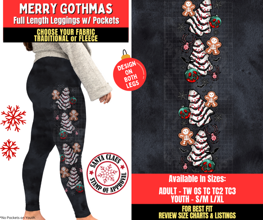 Preorder! Closes 8/27. ETA Nov. Merry Gothmas Watercolor Leggings w/ Side Leg Designs Choose Fleece or Traditional