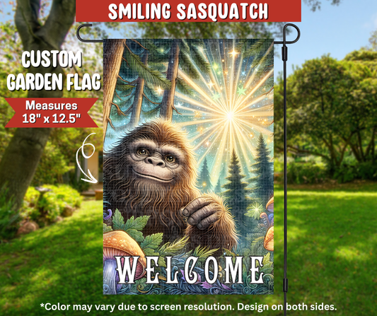Preorder! Closes 9/22. ETA Dec. Smiling Sasquatch Garden Flag